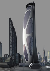 3d rendered futuristic building isolated on gray background - 3d illustration
