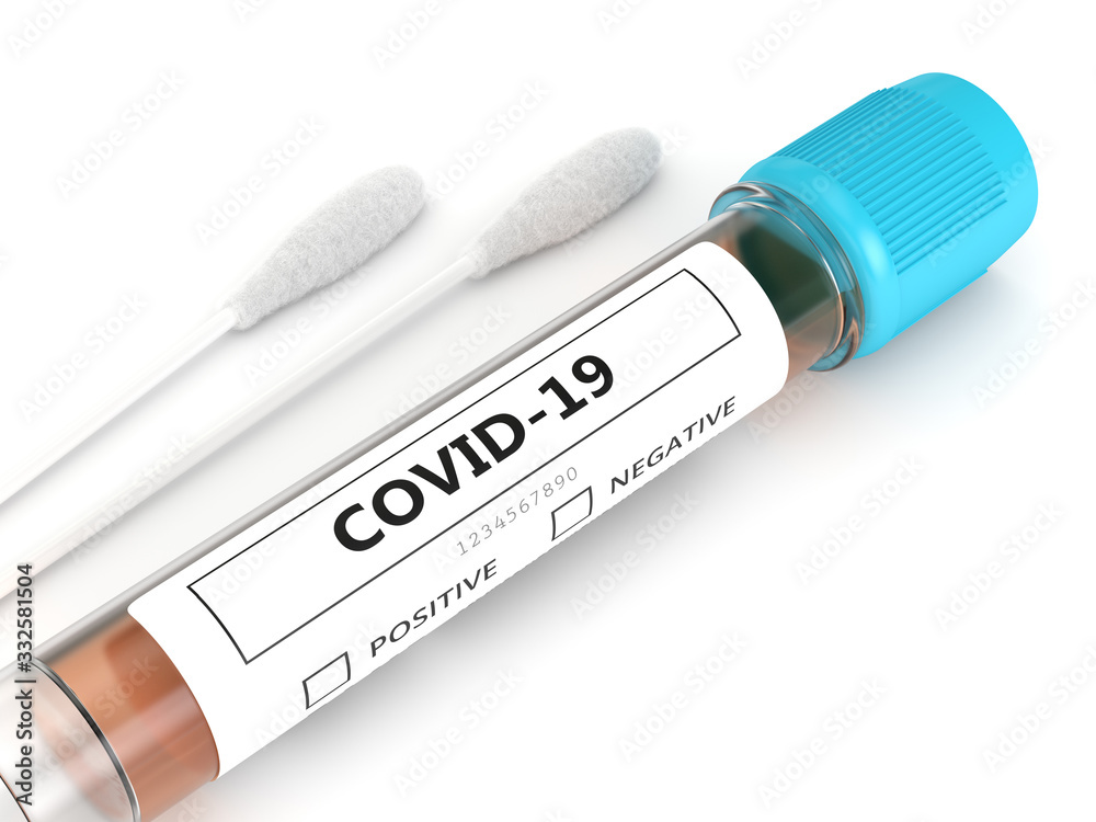 3d render of covid-19 nasal swab laboratory test - obrazy, fototapety, plakaty 
