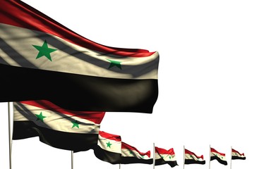 wonderful any celebration flag 3d illustration. - many Syrian Arab Republic flags placed diagonal isolated on white with space for your text