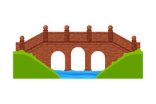 Stone Bridge, Footbridge, Architectural Design Element Flat Vector Illustration