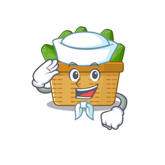 Wall Mural - Cute avocado fruit basket Sailor cartoon character wearing white hat