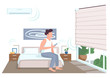 © IMGvisualsCharacters - Guy in smart bedroom flat color vector faceless character. Young man with smartphone controlling jalousie. Domestic life innovations isolated cartoon illustration for web graphic design and animation