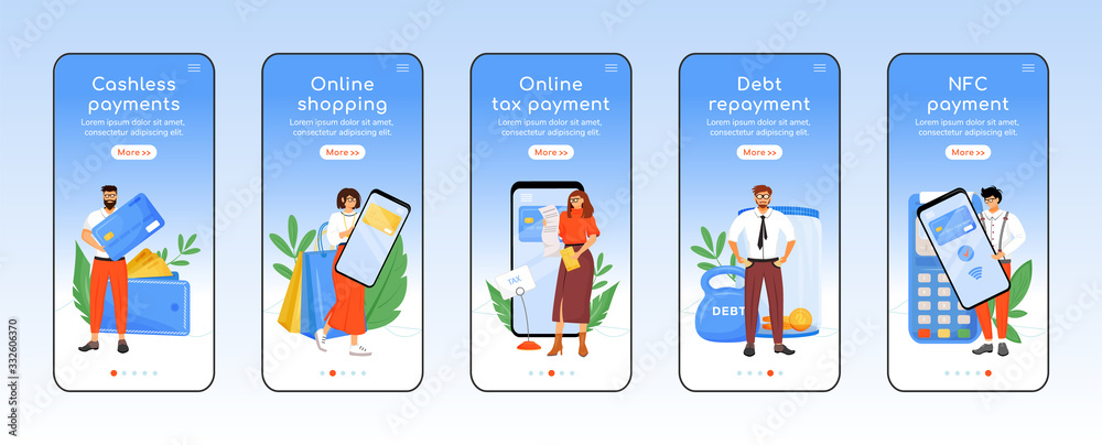 Modern tax payment system onboarding mobile app screen flat vector ...