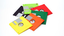 Old Floppy Disk On A White Background.Multi-color Floppy Disk