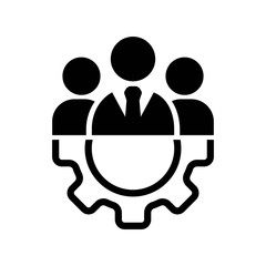 Teamwork management icon or business team or partnership icon in black on an isolated white background. The staff of the organization or the head of the company. EPS 10 vector.