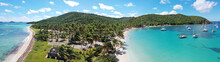 Caribbean Grenadines Mayreau Tropical Island Beach, Panoramic Aerial View Of Salt Whistle Bay