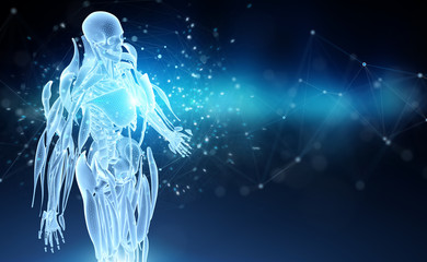 Poster - Digital x-ray human body holographic scan projection 3D rendering