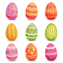 Vector Illustration With Easter Egg Icons. Happy Easter Ornaments And Decorative Elements. Perfect For Easter Cards