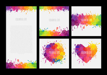 Set Of Vector Banners With Colorful Splatters And Paint Stains. Bright Templates With Abstract Design. 