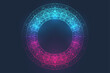 © BAIVECTOR - Circular quantum computer technology concept. Sphere explosion background. Deep learning artificial intelligence. Big data algorithms visualization. Waves flow. Quantum explosion, vector illustration