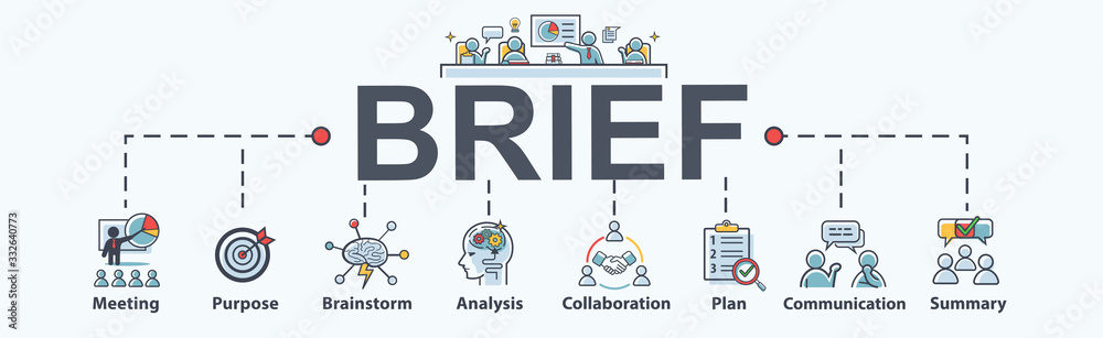 Brief banner web icon for business conference, planning, meeting, strategy, communication, brainstorm, teamwork, collaboration, goal and summary. Minimal vector infographic. - obrazy, fototapety, plakaty 