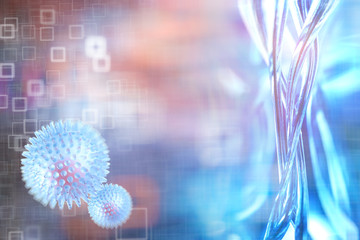  virus concept, abstract biology background, blurred background and coronavirus virus model