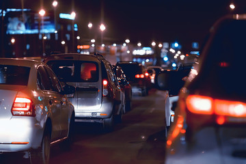 Wall Mural - traffic jam on highway night / concept of urban private transport, car on the road