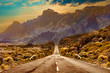 canvas print picture - Image related to unexplored road journeys and adventures.Road through the scenic landscape to the destination in Tenerife natural park.