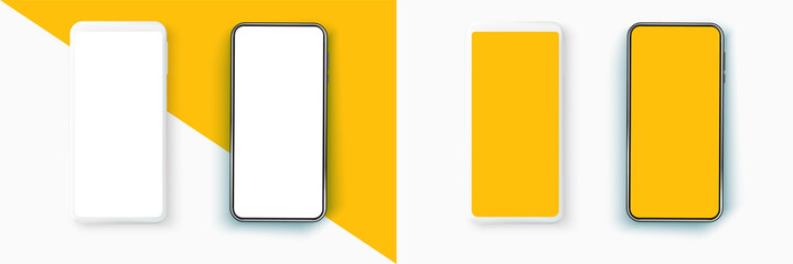 Aufkleber - Realistic smartphone mockup set. Mobile phone blank, white. Device UI/UX mockup for presentation template. Smarphone isolated blank screen vector
