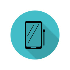 Poster - Tablet with stylus long shadow icon. Simple glyph, flat vector of web icons for ui and ux, website or mobile application