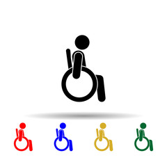 Poster - Seating disabled person in wheelchair multi color icon. Simple glyph, flat vector of priority icons for ui and ux, website or mobile application