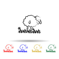 Poster - Sheep on the grass multi color icon. Simple thin line, outline vector of sheep icons for ui and ux, website or mobile application