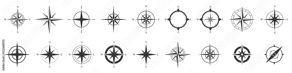 Compass icons set. Vector compass icons. - obrazy, fototapety, plakaty 