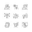© IMG visuals icons - Remote jobs pixel perfect linear icons set. Creative and graphic design, HR management, web research. Customizable thin line contour symbols. Isolated vector outline illustrations. Editable stroke
