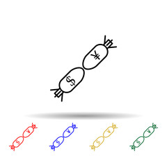 Poster - Bombs dollar and yen multi color icon. Simple thin line, outline vector of trade wars icons for ui and ux, website or mobile application