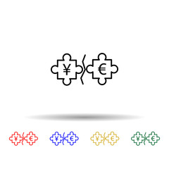 Poster - Puzzle euro and yen multi color icon. Simple thin line, outline vector of trade wars icons for ui and ux, website or mobile application
