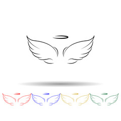 Poster - wings, crown hand drawn multi color icon. simple thin line, outline vector of wings crown icons for 