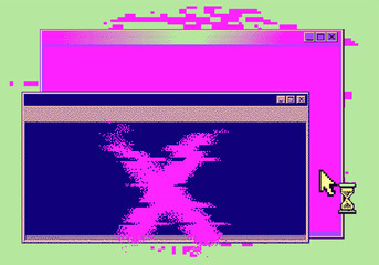 Aufkleber - Computer screen with Command-line interface or console terminal. Retrofuturistic vaporwave style illustration.
