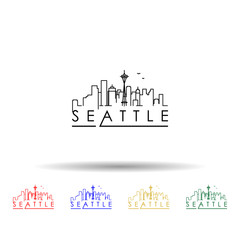 Linear seattle city silhouette with typographic design multi color icon. Simple thin line, outline vector of cities icons for ui and ux, website or mobile application