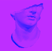 Sculpture In 8-bit Pixel Art Style, Old Hellenistic Marble Bust Or Colossal Head Of A Youth. Vaporwave Retro Style Illustration.