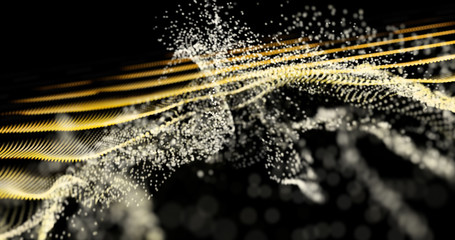 Poster - glowing dot particles dynamic liquid flow . neon streaming backgrounds. cyber binary. glow abstract 