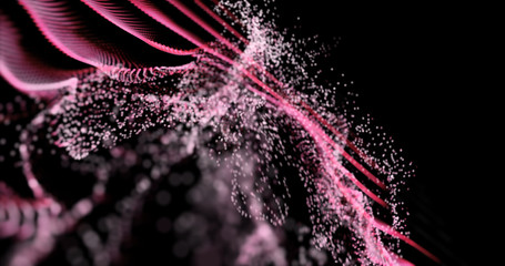 Poster - glowing dot particles dynamic liquid flow . neon streaming backgrounds. cyber binary. glow abstract 