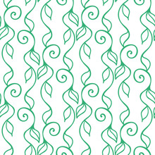 Elegant Celtic Swirl Seamless Vector Pattern Background. Modern Stylized Floral Green White Backdrop. Hand Drawn Geometric Ornate Repeat. All Over Print For Irish, Scottish Gaelic Wedding Concept
