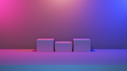 Aufkleber - Abstract Blue Pink vibrant Pedestal Stage for Winning Awards or present content advertising banner product design mockup. 3D illustration
