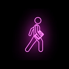 Poster - Man with paper folder neon icon. Simple thin line, outline vector of male bag and luggage icons for ui and ux, website or mobile application