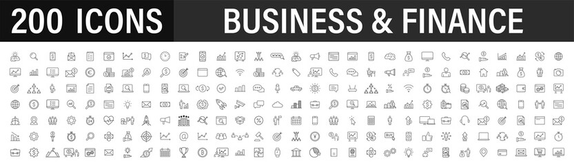 set of 200 business icons. business and finance web icons in line style. money, bank, contact, infog