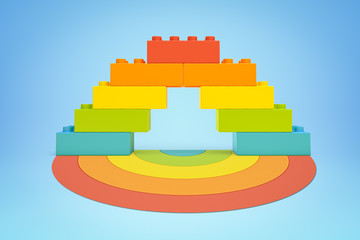 Fototapete - 3d rendering of colorful plastic toy blocks pyramid on blue background