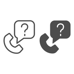 Poster - Phone and question dialogue line and solid icon. Ask by phone call for help or info symbol, outline style pictogram on white background. Teamwork sign for mobile concept, web design. Vector graphics.