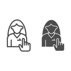 Poster - Human resources choice line and solid icon. Woman and hand pointer, person selection symbol, outline style pictogram on white background. Teamwork sign for mobile concept, web design. Vector graphics.