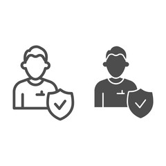 Poster - Hired employee or candidate line and solid icon. Approved person and verified emblem symbol, outline style pictogram on white background. Teamwork sign for mobile concept, web design. Vector graphics.