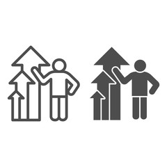 Poster - Personal growth line and solid icon. Career success and boss, arrows up and man symbol, outline style pictogram on white background. Teamwork sign for mobile concept and web design. Vector graphics.