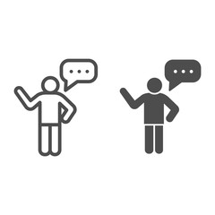 Poster - Welcome dialog line and solid icon. Greeting popup and man, person with talk bubble symbol, outline style pictogram on white background. Teamwork sign for mobile concept, web design. Vector graphics.
