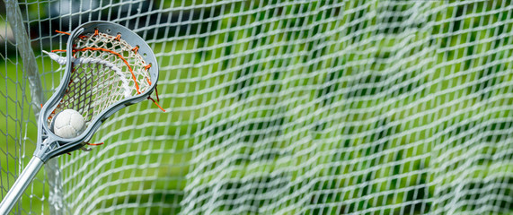 Abstract view of a lacrosse stick scooping up a ball