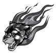 Jaguar head with Flame Tattoo vector monochromatic illustration