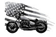 monochromatic vintage American chopper motorcycle with american flag