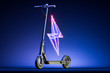 © ekostsov - Electric Black Scooter on Blue Background Near Electric Lightning. Eco Alternative Tansport. 3d rendering