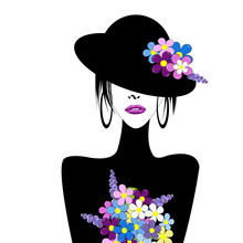 Stylized Woman With Hat And Flowers