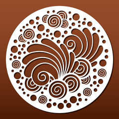 Sticker - Laser cut template. Circular panel pattern for diy laser cutting. Design with seashells and underwater world.Vector ornament for paper art, fretwork, wall decor or wood coasters.