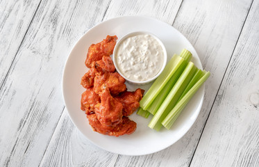 Sticker - Bowl of buffalo wings with blue cheese dip