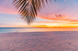 Landscape of paradise tropical island beach, sunrise shot. Beautiful sunset landscape, vacation beach banner